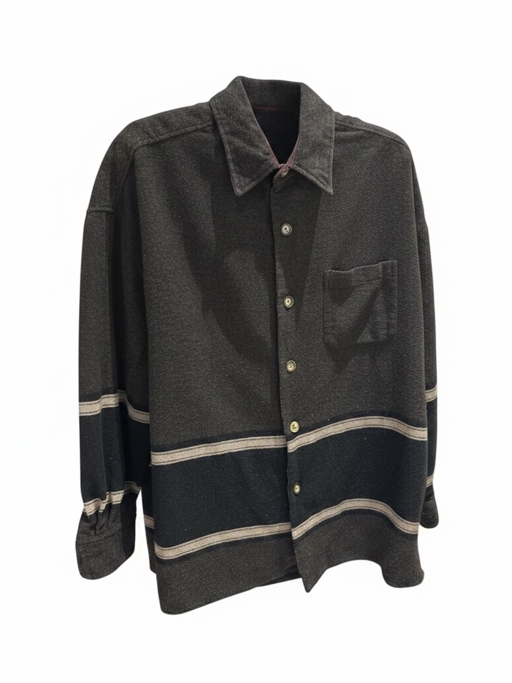 Structure Black & Dark Gray Striped Lightweight Shirt Jacket